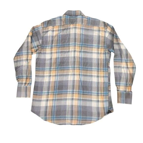 CIRCLE OF GENTLEMEN REGULAR FIT 100% COTTON SHIRT BLUE BEIGE PLAID 44 X 17.5 - Picture 7 of 11